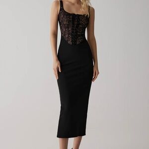 Lace Corset Square Neck Long Dress